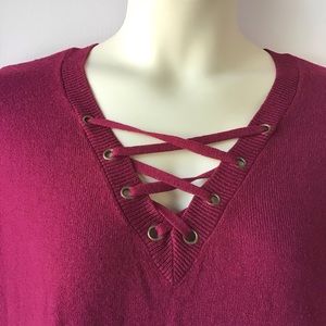 By & By Maroon Lace Up Sweater Tunic Size XXL